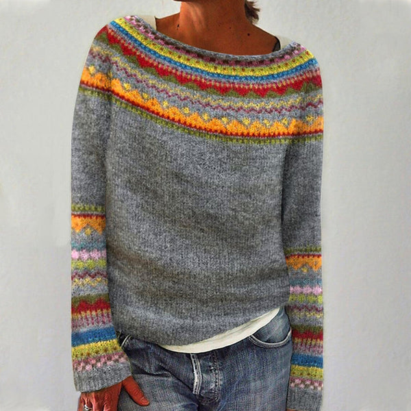 Rayna - Langarmpullover mit Retro-Print